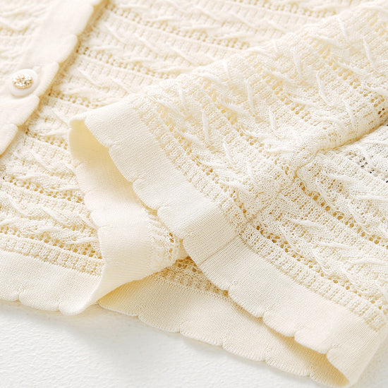 COMOBOCA Women's Scalloped Pointelle Knit Cardigan