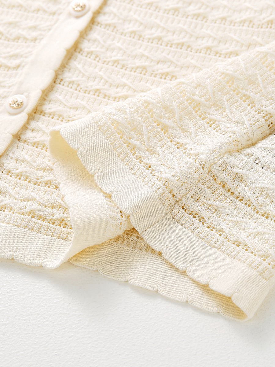 COMOBOCA Women's Scalloped Pointelle Knit Cardigan