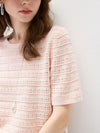 Women’s Round-Neck Linen Blend Hollow-Out Short Sleeve Knit T-Shirt