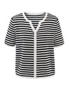 Women’s Linen Blend Striped Knit Pullover Short Sleeve T-Shirt
