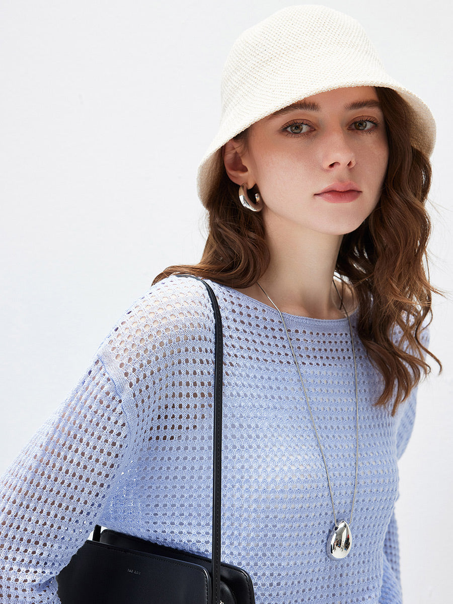 COMOBOCA Women's Sheer Mesh Knit Overpull Top