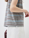 Women's Silk-Cotton Striped Crew Neck Sleeveless Knit Vest
