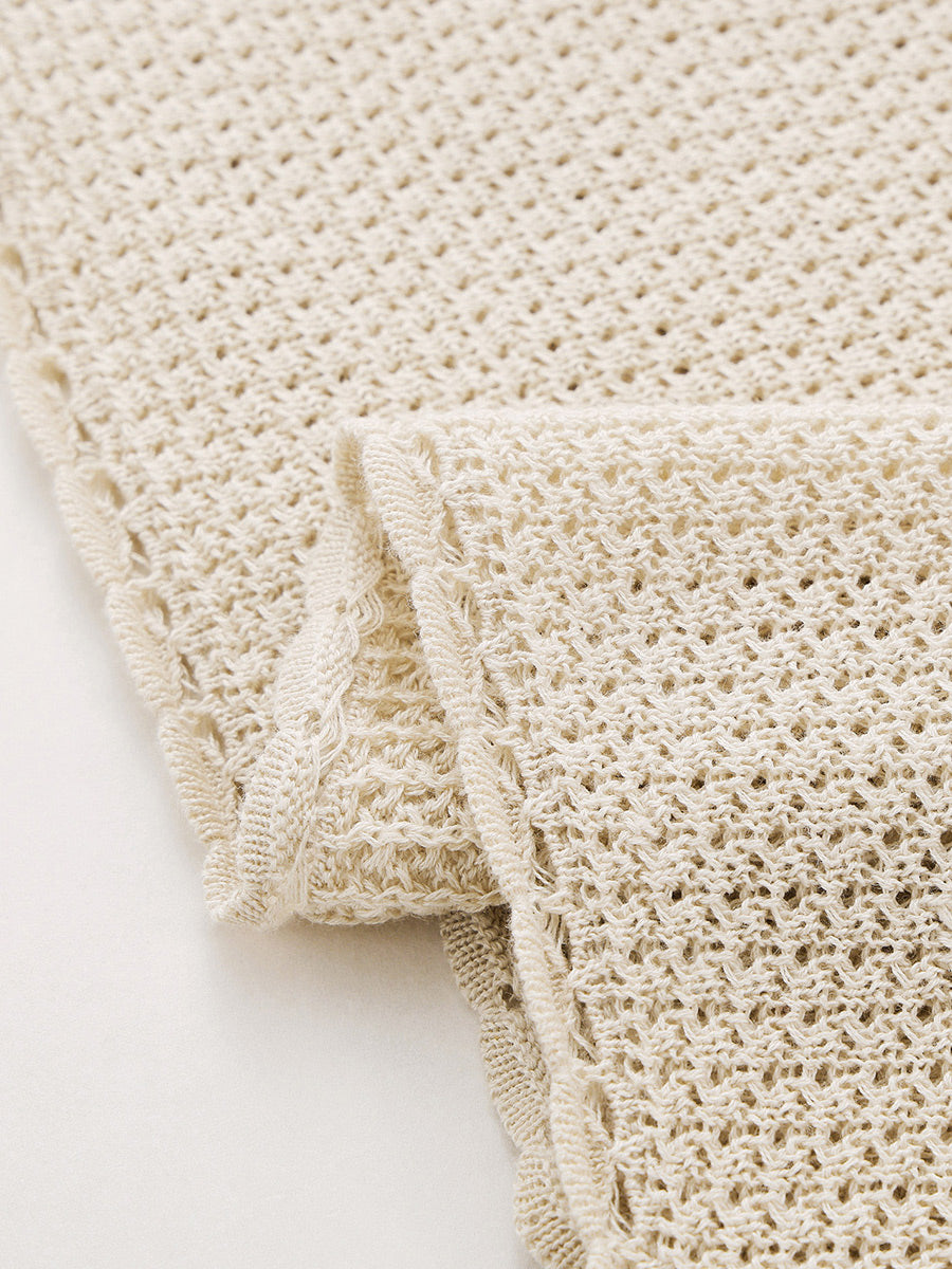 COMOBOCA Women's Openwork Round Neck Knit T-Shirt