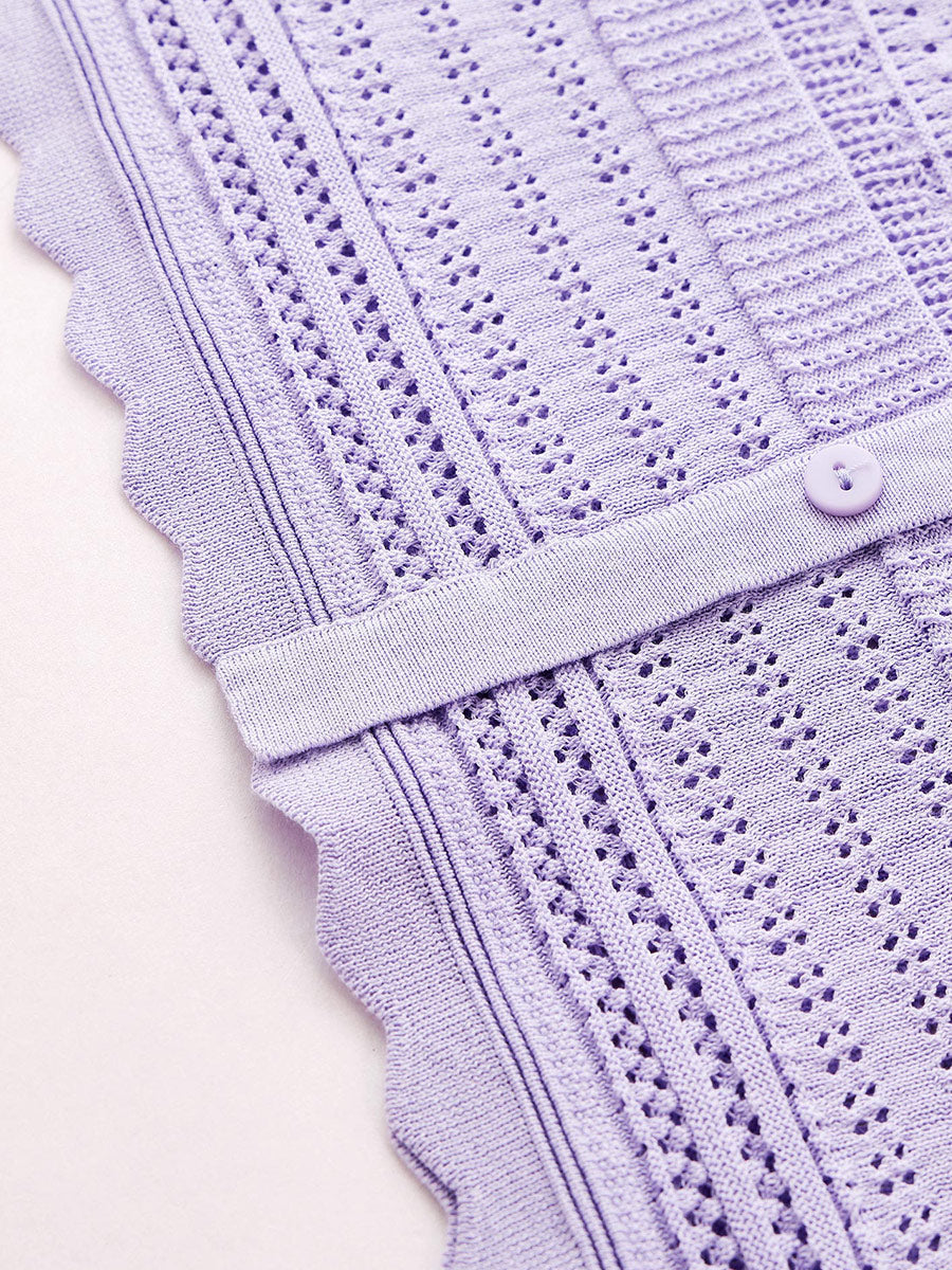 COMOBOCA Women's Scalloped Hem Openwork Knit Cardigan