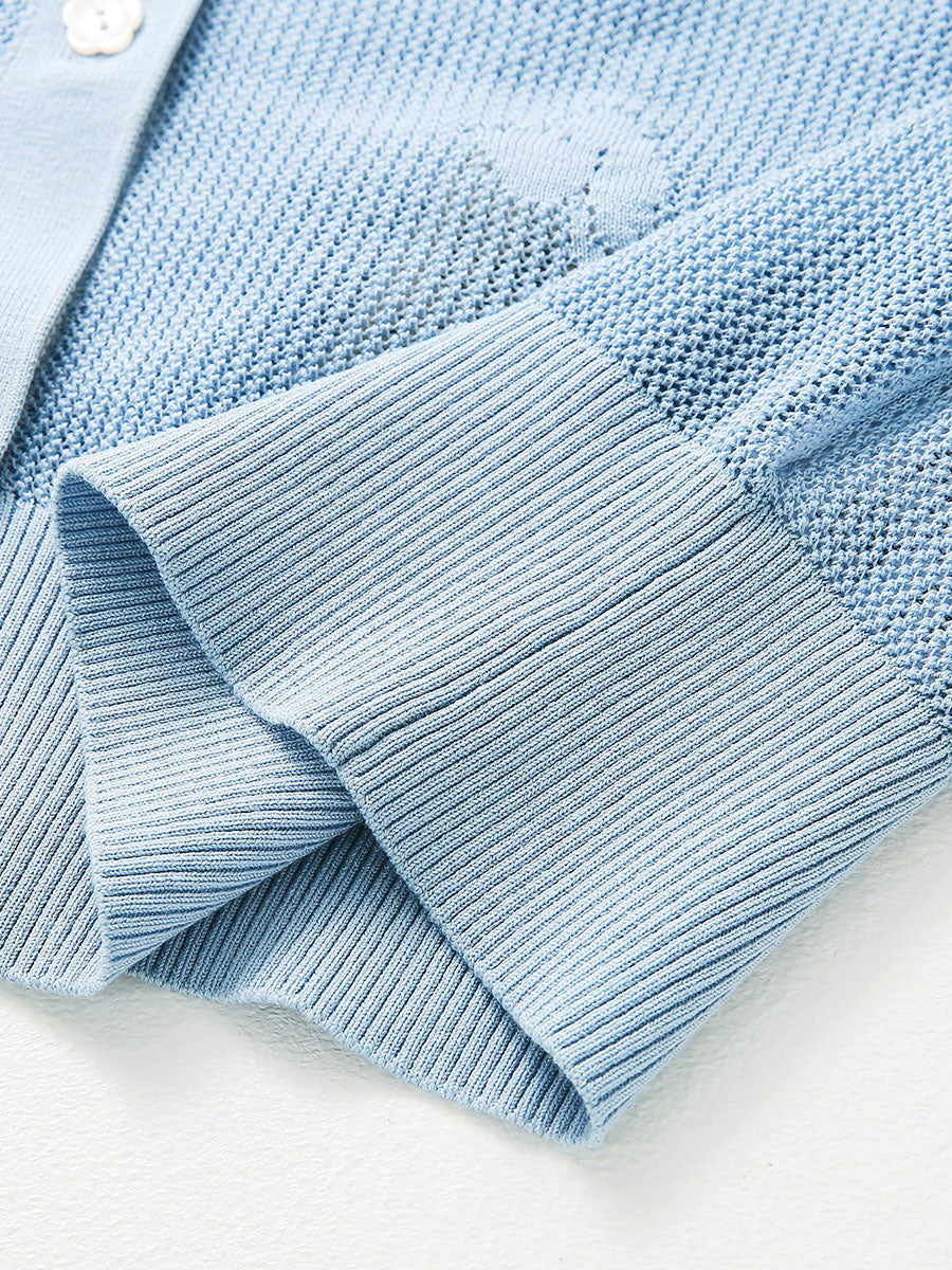 COMOBOCA Women's Pet Pointelle Knit Round Neck Cardigan