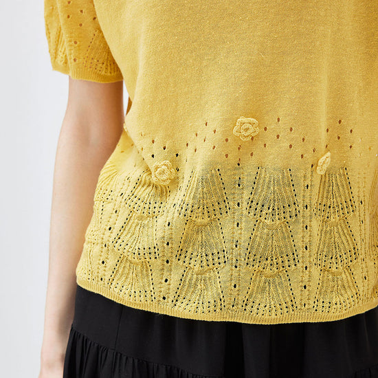 COMOBOCA Women's Sheer Openwork Knit T-Shirt