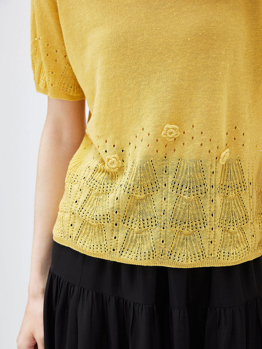 COMOBOCA Women's Sheer Openwork Knit T-Shirt