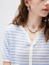 Women’s Linen Blend Striped Knit Pullover Short Sleeve T-Shirt