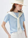 Women's crew neck short-sleeve knitted T-shirt with embroidery
