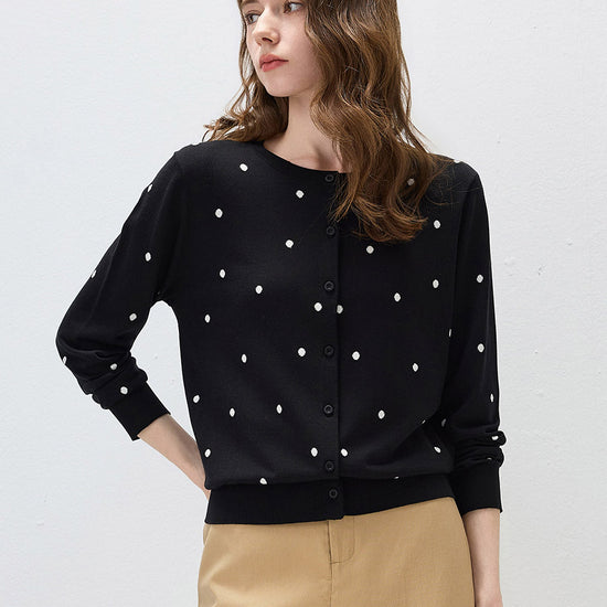 COMOBOCA Women's Lyocell Polka Dot Knit Cardigan