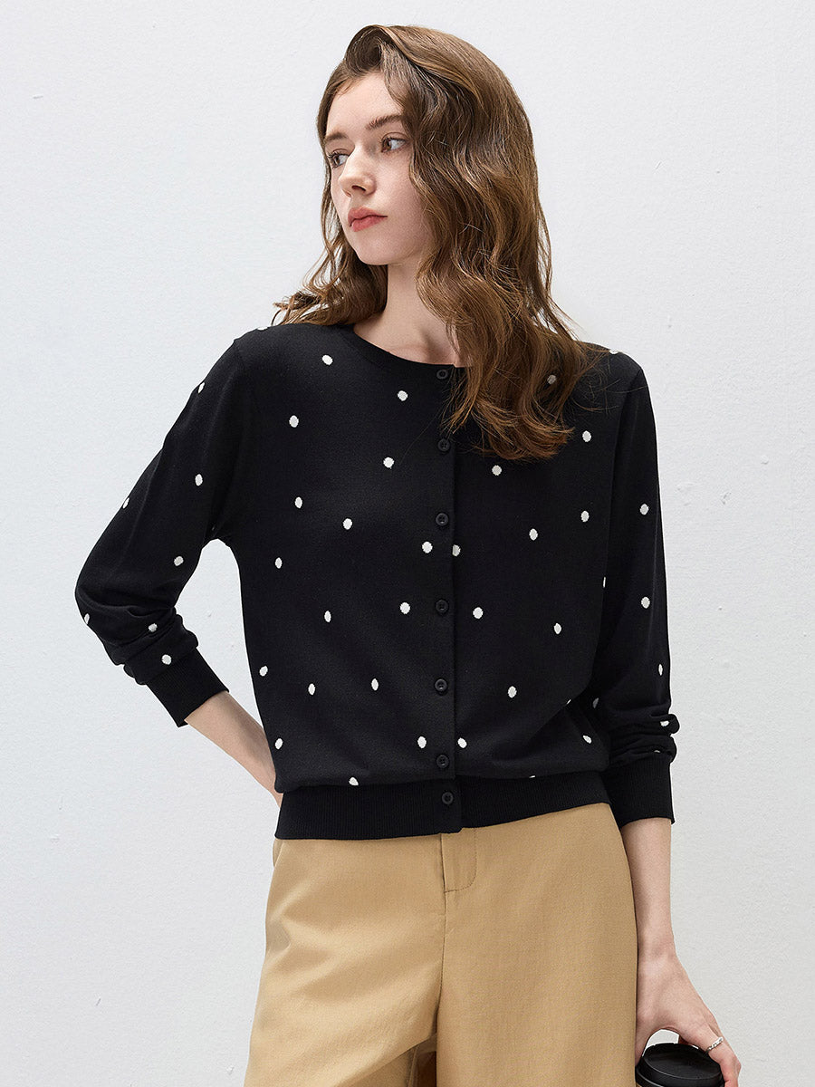COMOBOCA Women's Lyocell Polka Dot Knit Cardigan