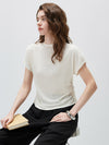 COMOBOCA Women's Side Ruched Mock Neck Knit T-Shirt