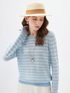 COMOBOCA Women's Striped Mesh Knit Round Neck Sweater