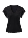 Women’s V-Neck Silk-Cotton Jacquard Knit Short Sleeve T-Shirt