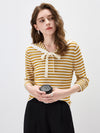 COMOBOCA Striped Women's Striped Sailor Collar Tie Front Knit Sweater