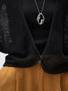 Women’s V-neck long-sleeve knit hollow-out linen-blend cardigan