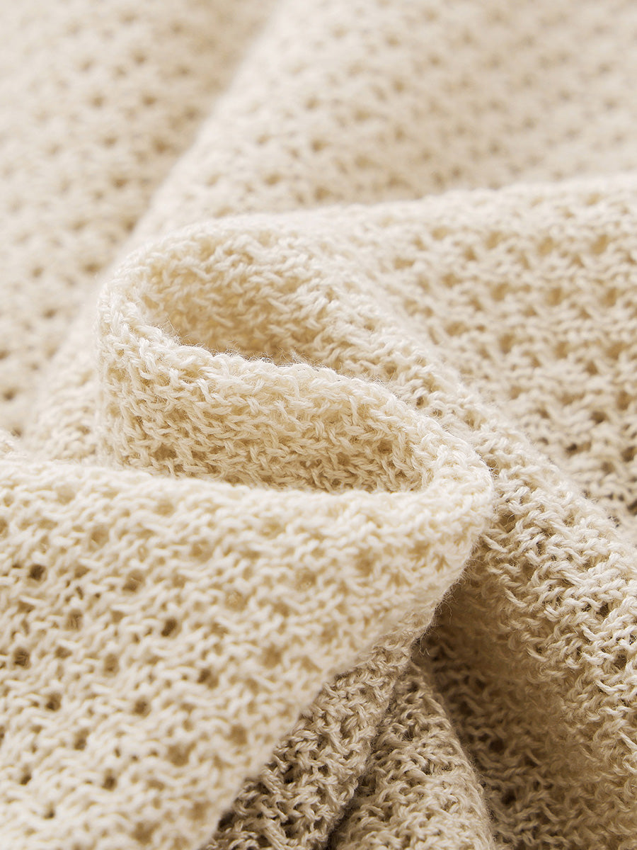 COMOBOCA Women's Openwork Round Neck Knit T-Shirt