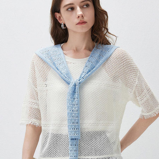 COMOBOCA Light Blue Women's Tie-Front Lace Knit Shawl