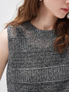 Women's Linen Blend Crew Neck Pointelle Knit Sleeveless Vest