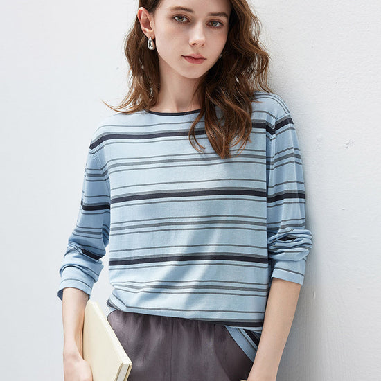 COMOBOCA Women's Striped Back Tie Knit Sweater