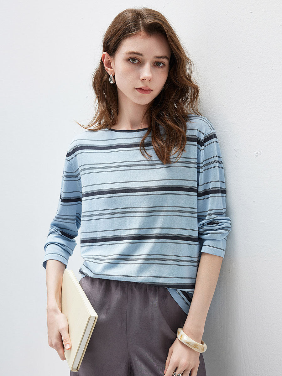 COMOBOCA Women's Striped Back Tie Knit Sweater