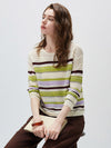 COMOBOCA Women's Striped Mesh Ruched Drawstring Knit Sweater