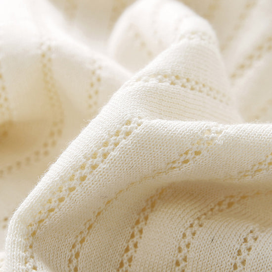 COMOBOCA Women's Scalloped Contrast Collar Openwork Knit Sweater