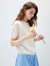 Women’s Round Neck Solid Color Linen Knit Cardigan with Single Button