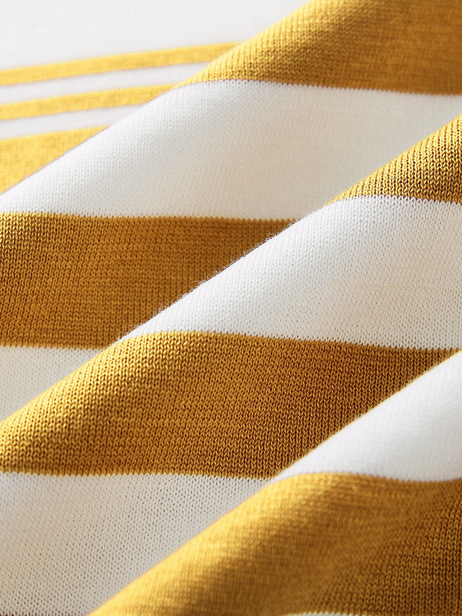 COMOBOCA Women's Contrast Stripe Knit T-Shirt