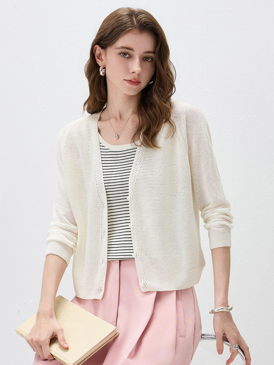 COMOBOCA Women's Ribbed V-Neck Button Cardigan