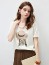 Women's mulberry Silk Knit Top with Patterned Jacquard & U-Neck