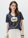 Women's mulberry Silk Knit Top with Patterned Jacquard & U-Neck