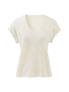 Women’s V-Neck Silk-Cotton Jacquard Knit Short Sleeve T-Shirt