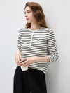 COMOBOCA Women's Striped Henley Button Knit Sweater