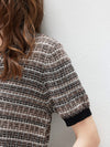 Women's  Round Neck Jacquard Linen Knit Short Sleeve Top