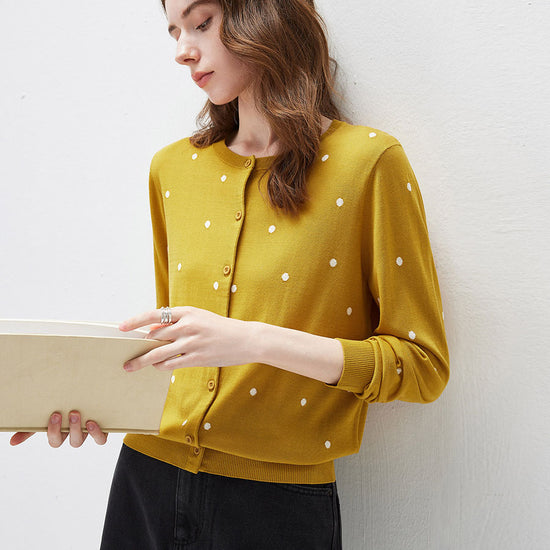 COMOBOCA Women's Lyocell Polka Dot Knit Cardigan