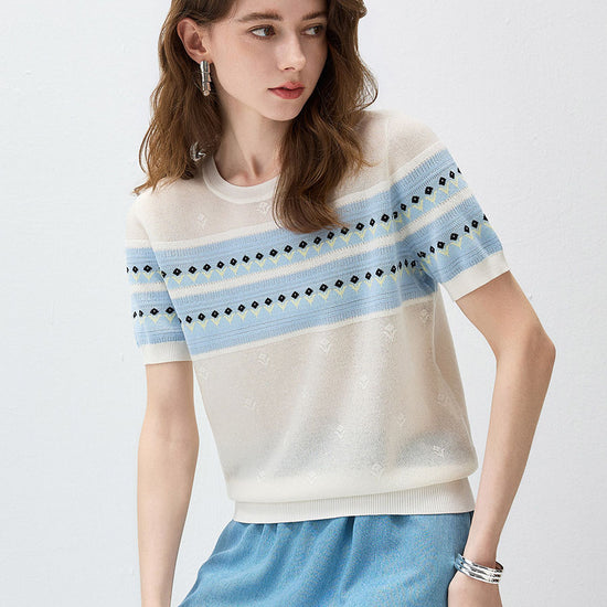 COMOBOCA Women's Fair Isle Striped Knit Top