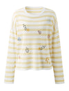 Women's Round Neck Linen Knit Top With Embroidery