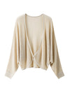 Women’s V-neck long-sleeve knit hollow-out linen-blend cardigan