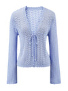COMOBOCA Women's Linen Lace Knit Tie Front Cardigan