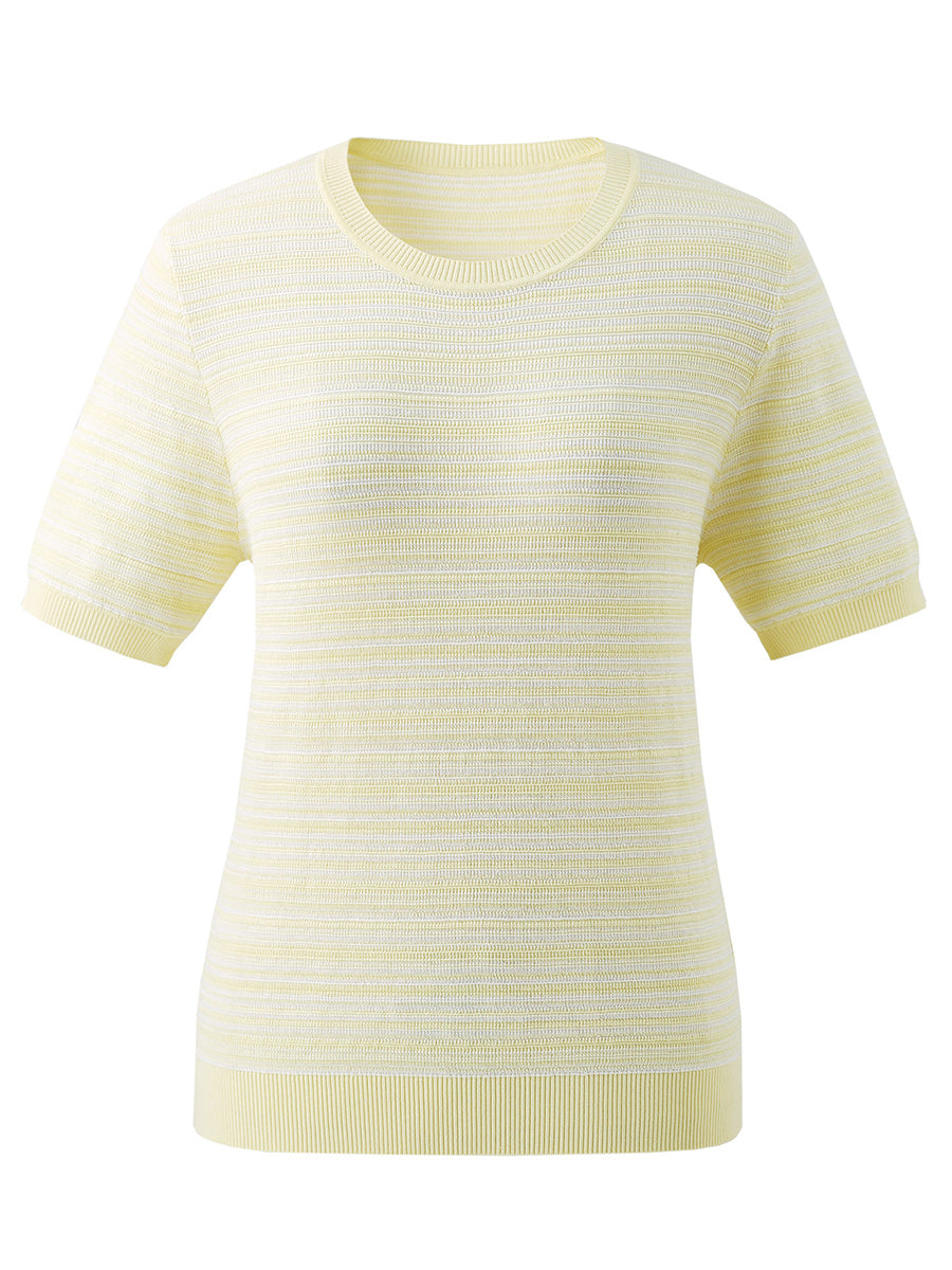 COMOBOCA Women's Ribbed Fine Stripe Knit T-Shirt