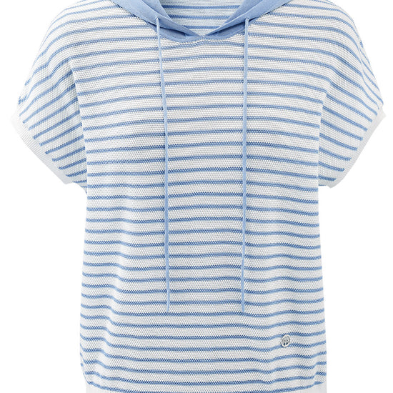 COMOBOCA Women's Striped Contrast Hooded Knit T-Shirt