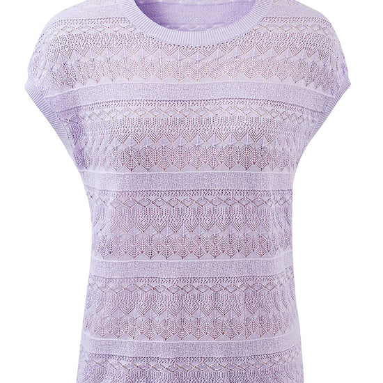 COMOBOCA Women's Openwork Striped Sleeveless Knit T-Shirt