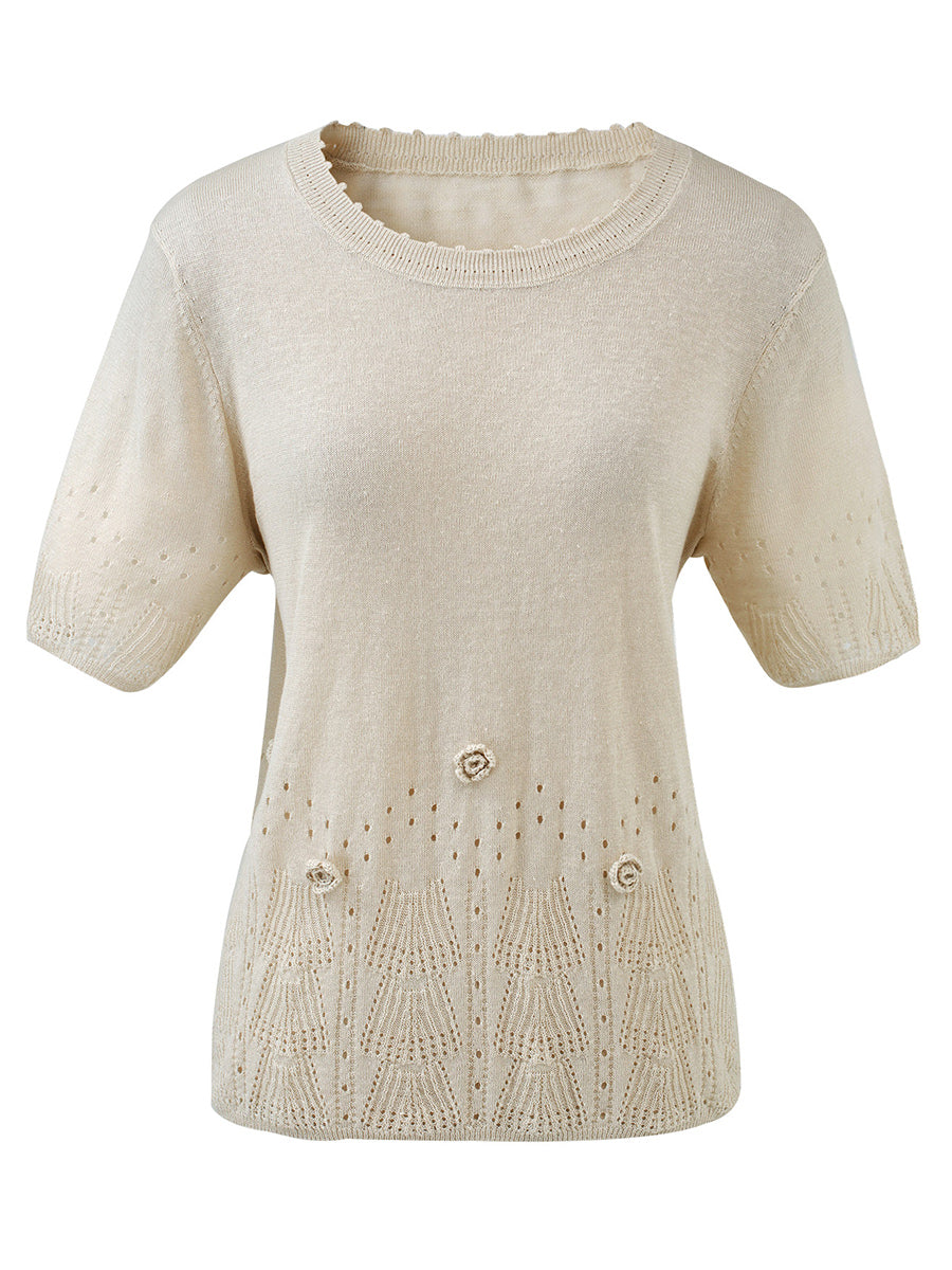 COMOBOCA Women's Sheer Openwork Knit T-Shirt