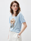 Women's mulberry Silk Knit Top with Patterned Jacquard & U-Neck