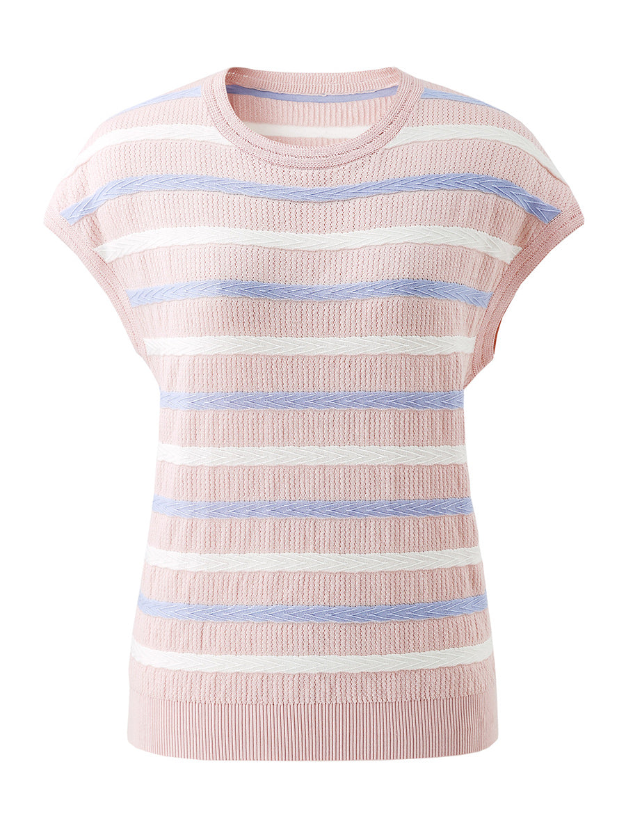 COMOBOCA Women's Striped Knit Cap Sleeve T-Shirt