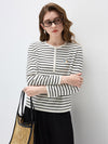 COMOBOCA Women's Striped Henley Button Knit Sweater