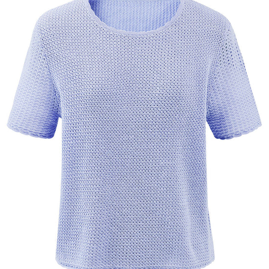 COMOBOCA Women's Openwork Round Neck Knit T-Shirt