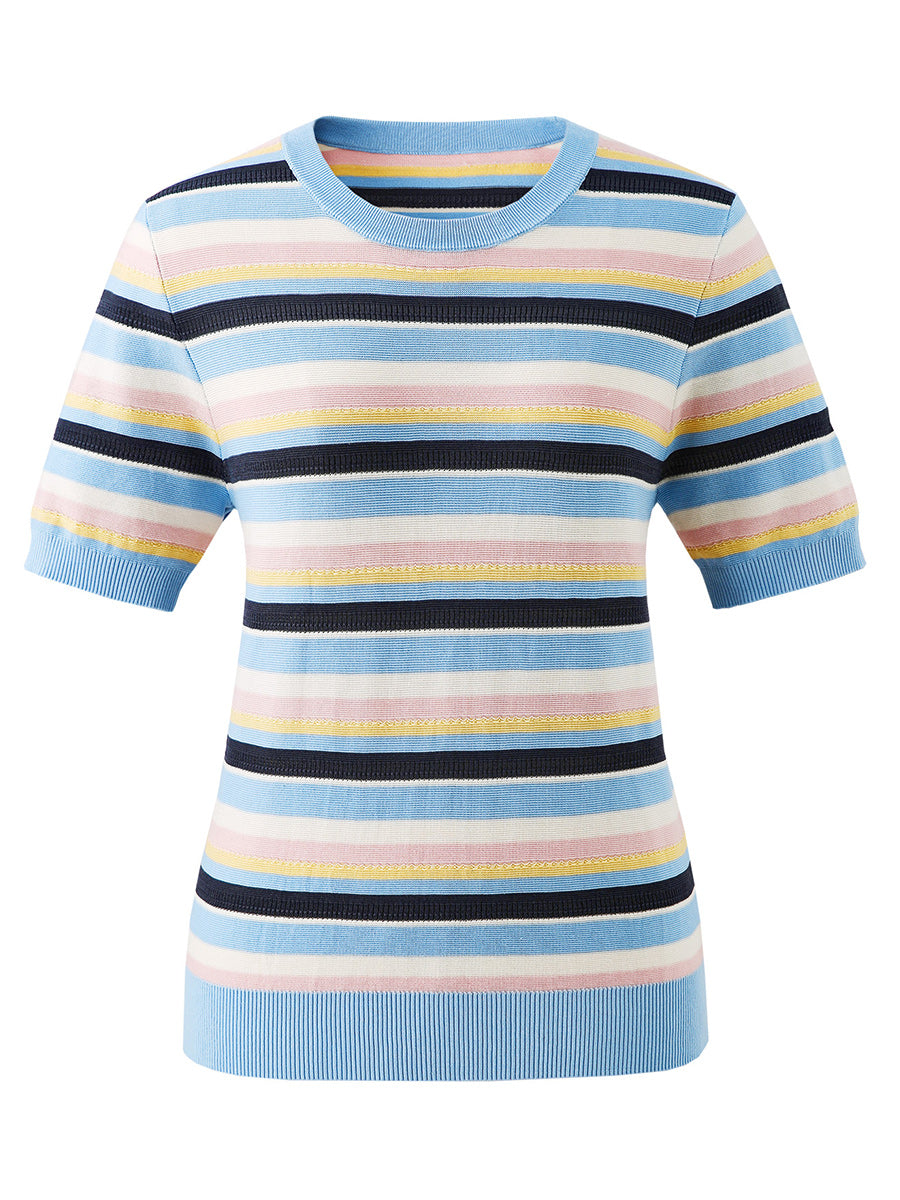 COMOBOCA Women's Multi-Color Stripe Knit T-Shirt