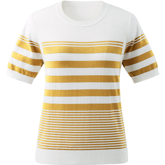 COMOBOCA Women's Contrast Stripe Knit T-Shirt